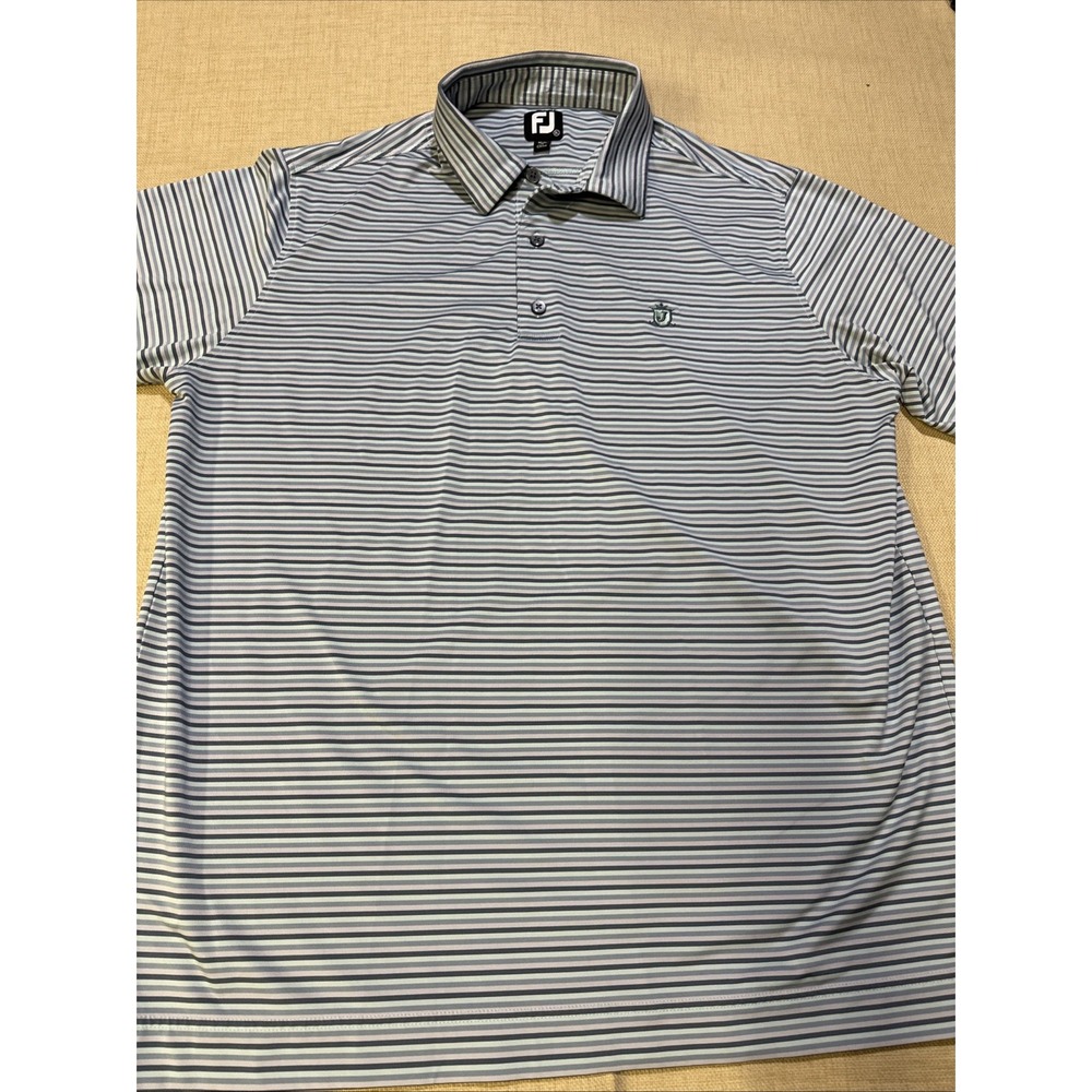FootJoy FJ Polo Golf Shirt Men XL Blue / Gray / Lavender Striped Short Sleeve